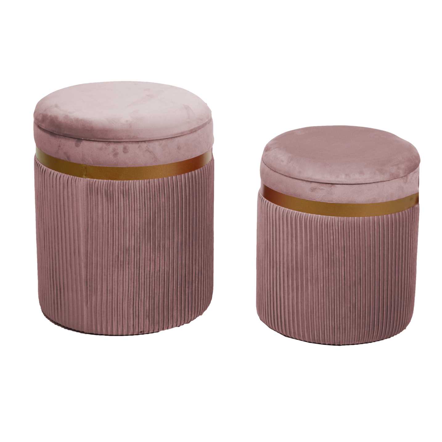 Set 2 Pouf contenitore velluto petrolio / rosa / grigio